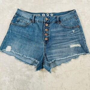 Rewash Women High Rise Wedge Denim Shorts Button Fly Distressed Blue Size 13 Y2K